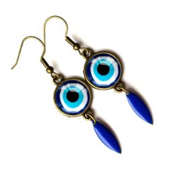 Evil eye earrings, Blue evil eye, Enamel Earrings, Gift, Eye earrings, Good luck, glass cabochon, Evil Eye Jewelry