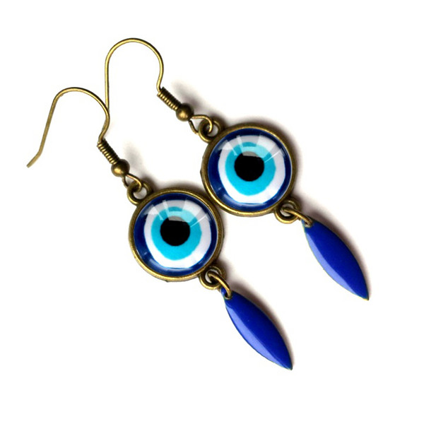 Evil eye earrings - blue evil eye - Enamel Earrings - Gift Eye earrings - Good luck- glass cabochon - Evil Eye Jewelry -11.jpg