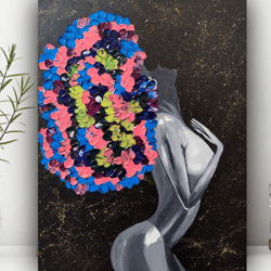 floral head black girl oil painting