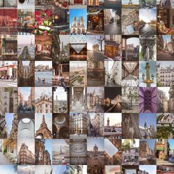 100 pcs paris wall collage kit digital download | paris aesthetic photo collage kit, photo wall collage set 4x6