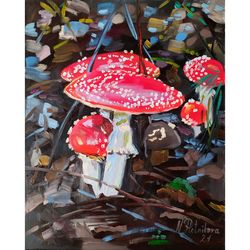 mushroom painting fly agaric original art 10 by 8 inches amanita wall art mushrooms artwork original oil painting