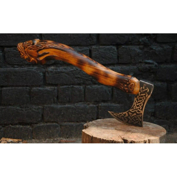 Custom Handmade Carbon steel Viking Axe monogram axe - Battle Axe, Hand Forged Axe, Throwing Axe.jpg