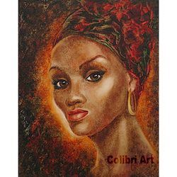 Woman Portrait Painting Black Woman Original Art African American Painting On Canvas 20" x 16" Afro Art By Colibri Art