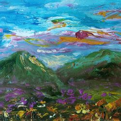 landscape aseo miniature 3.5 x 2.5 inches sunflower yellow flowers oil painting