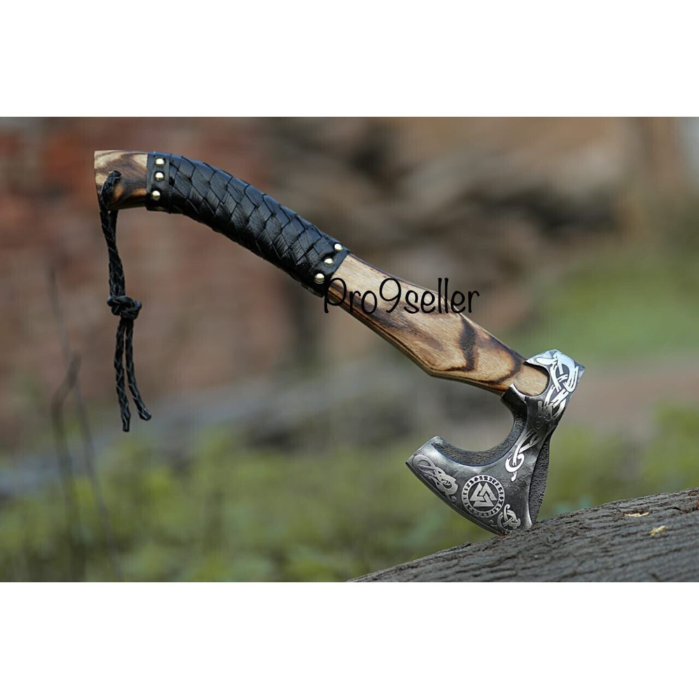 Custom Handmade Viking Axe Carbon Steel Hatchet Valhalla Axe Gift For Him 6.jpg