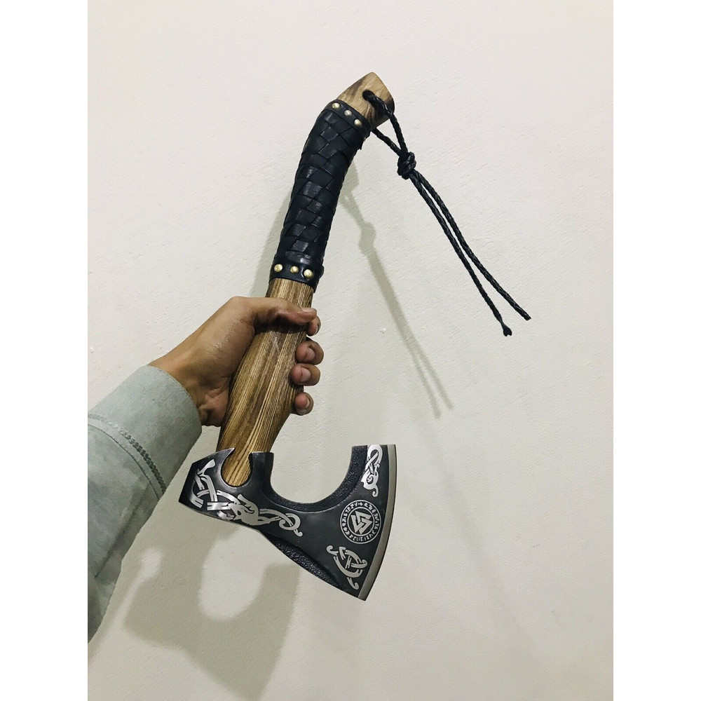 Custom Handmade Viking Axe Carbon Steel Hatchet Valhalla Axe Gift For Him 9.jpg