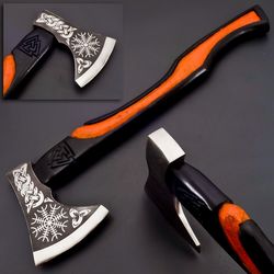 GROOMSMEN GIFT Custom Handmade Carbon Steel Engraved Viking Axe Anniversary Gift - Handmade Axes, Viking, Battle Axe,