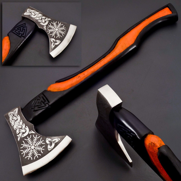 GROOMSMEN GIFT Custom Handmade Carbon Steel Engraved Viking Axe Anniversary Gift.jpg