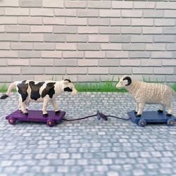 Animals on the cart. Doll toy. Scale 1:12.