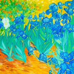 Blue Irises original oil painting on canvas Van Gogh artwork impressionism flowers floral landscape iris wall art