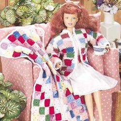 Vintage Crochet Pattern PDF, Fashion Doll Jacket and Afghan Patchwork Granny Square Style Blanket and Clothes PDF