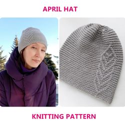 April Hat Knitting Pattern PDF Woman Beanie in 3 sizes Knit Garter stitch hat with DK or Worsted weight yarn