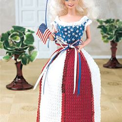 Vintage Crochet Pattern PDF, Barbie Doll Patriotic Sequin Dress and Matching Hat Independence Day Fashion Outfit PDF