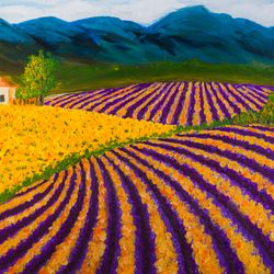 Provence original oil painting on canvas lavender and sunflower fields artwork impressionism floral landscape wall art