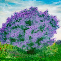 Lilac Bush original oil painting on canvas spring garden artwork impressionism floral landscape wall art
