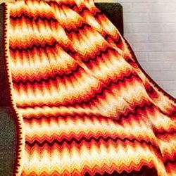 Vintage Crochet Pattern PDF, Crochet Afghan Blanket Pattern, Yellow Striped Blanket, Colourful Stripe Motifs