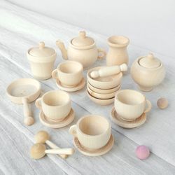 Wooden dishes Montessori mini tea set Baby Toys Play kitchen