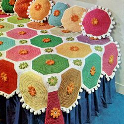 Vintage Crochet Pattern PDF, Blanket Colorful Motif Throw, Colorful Octagon Afghan Pattern, Afghan Crochet Pattern