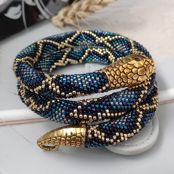 Snake bracelet, Hand decoration, Clothes jewelry,Girl's accessory,Beadwork, exhibition sample