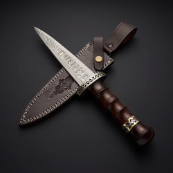 damascus steel knife, hunting knife with sheath, fixed blade camping knife, bowie knife, handmade knives, gifts for men