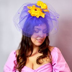 purple wedding hat, purple fascinator