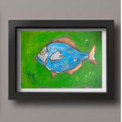 fish still life original acrylic painting modern art kitchen painting 10 by 14 inches