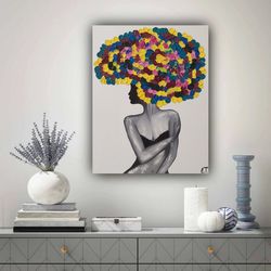 Girl oil painting Floral head art Queen oil painting