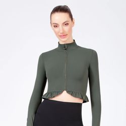 CROPPED RUFFLES JACKET, DEEP FOREST