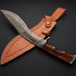 Custom Hand Forged, Damascus Steel Functional Kukri 14 inches, Gurkha Kukri Knife, Kukri Battle Ready, With Sheath