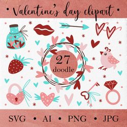 valentine's day svg clipart, cute romantic doodle set