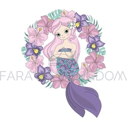 fairy queen mermaid princess wreath vector illustration set