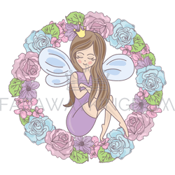 fairy wreath floral princess cartoon vector illustration set