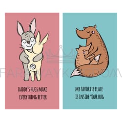 fathers day banners hugs and kisses vector illustration set