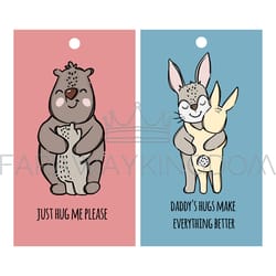fathers day tags parental hugs cartoon vector illustration set