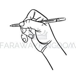 female hand with pen in sketch style vector illustration set