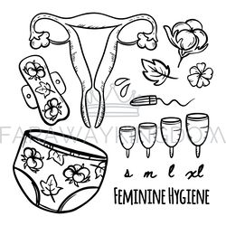 feminine hygiene zero waste hand drawn vector illustration set