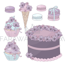 festive cake birthday party sweet vector illustration set