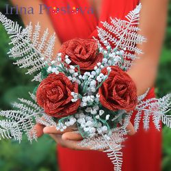 french beaded rose,  fern and lilies of the valley |  beaded flowers pattern | seed bead patterns | beading tutorial