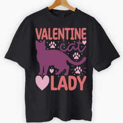 Valentine Cat Lady Valentine Black Tee