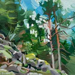 Forest on the rocks.  Original oil painting,