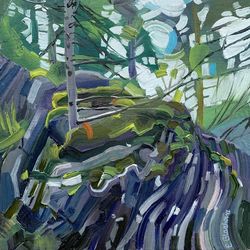 striped rock. original oil painting,