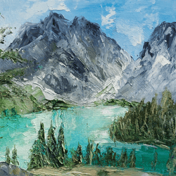 Original oil painting  Lake Kolchuk, Washington, USA  Interior painting, decor,gift