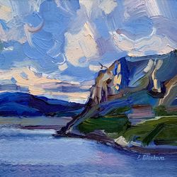 Rocky shores of the Barents Sea.  Original oil painting,