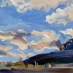 Morning sky above the hills.  Original oil painting,