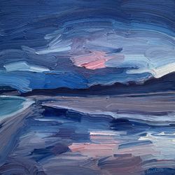 Purple morning on the Barents sea coast.  Original oil painting,