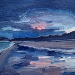 purple morning on the barents sea coast.  original oil painting,