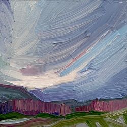 cloudy morning in the tundra hills.  original oil painting,