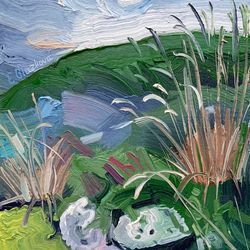 Tundra hills, mosses and lichens.  Original oil painting,
