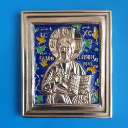 Jesus Christ brass icon colorful enamel | copy of an ancient icon 19 c. | Orthodox store