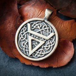 Veles sign pendant with celtic ornament. Bull head Slavic necklace. pagan accessory. Sacred sign handcrafted art